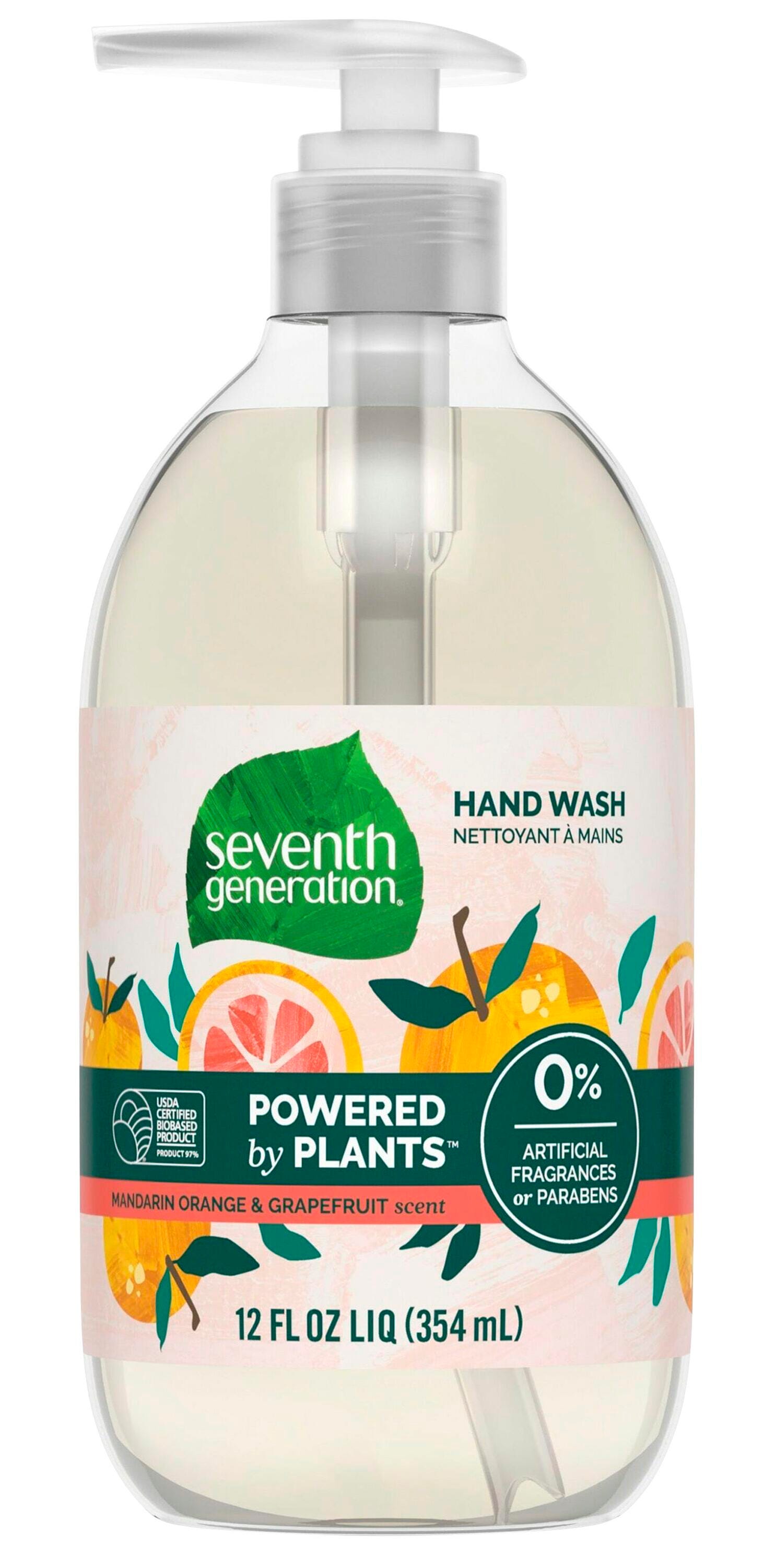 Seventh Generation Natural Purifying Hand Wash, Mandarin Orange and Grapefruit Scent, 12oz, Item Number 1540891